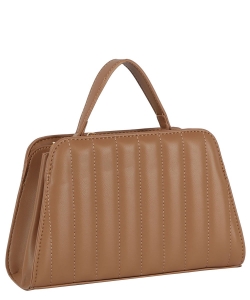 Stripe Quilted Top Handle Satchel Bag TDE-0063 TAN